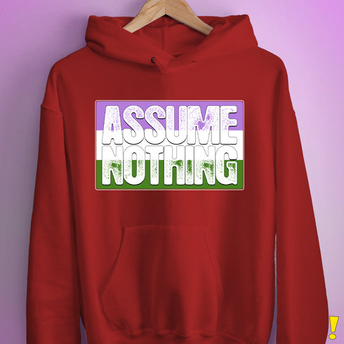 Assume Nothing Genderqueer Pride Flag Hoodie - Red